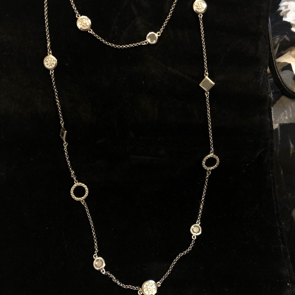 Long silver and crystal necklace